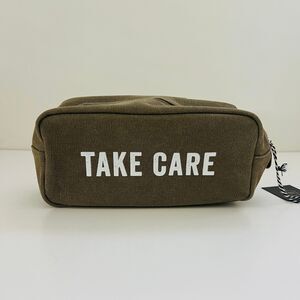 IZOLA Khaki Dopp Kit Cosmetic Travel Shaving Shave Bag Tote - "TAKE CARE"